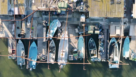 Vertical-aerial-view-over-fishing-boats-in-the-Port-du-Barrou-Sète-Etang-de-Thau